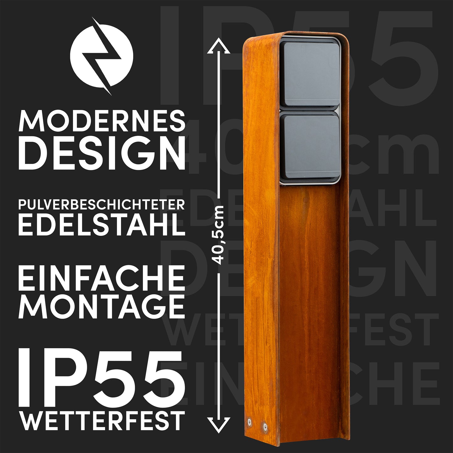 Steckdosensäule mit Erdspieß Bundle (Corten)