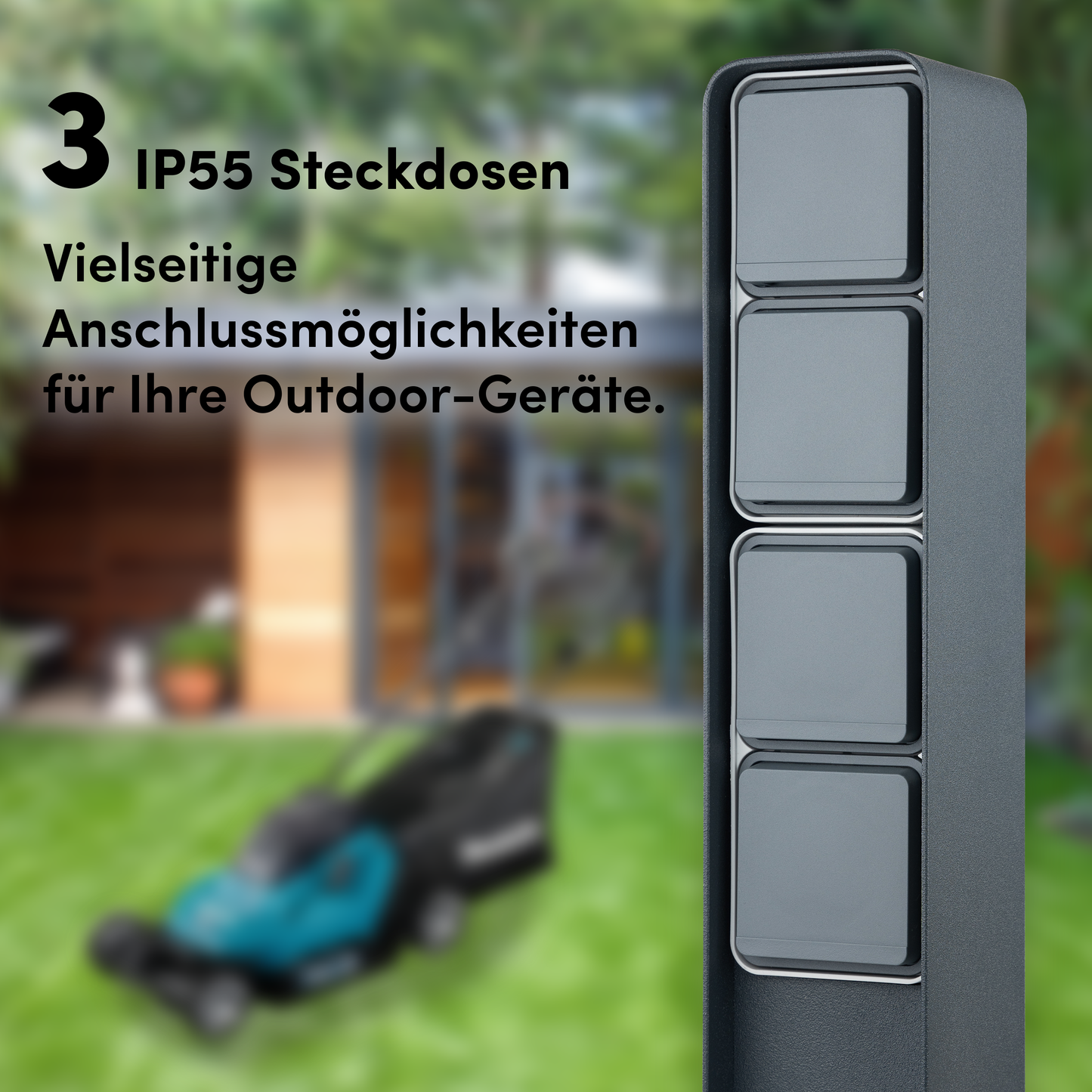Funk-Steckdosensäule 3fach (Sandgestrahlt)