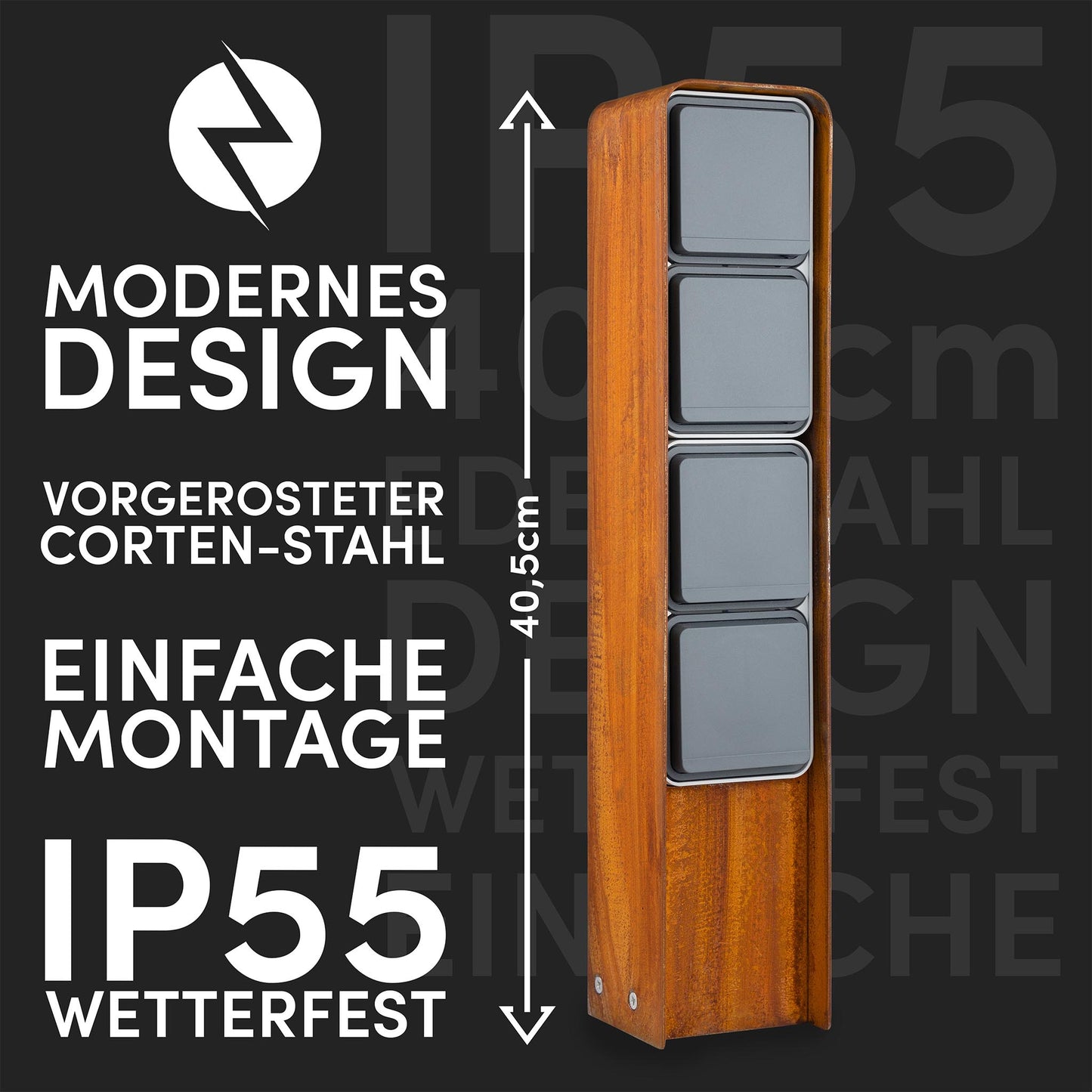 Steckdosensäule 4fach mit Erdspieß Bundle (Corten)
