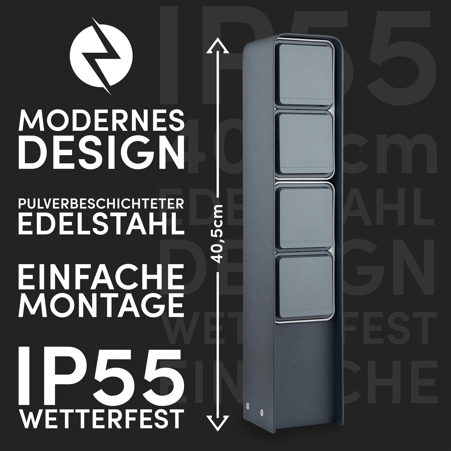 Steckdosensäule 4fach (Anthrazit) | Außensteckdose wetterfest IP55, Edelstahl
