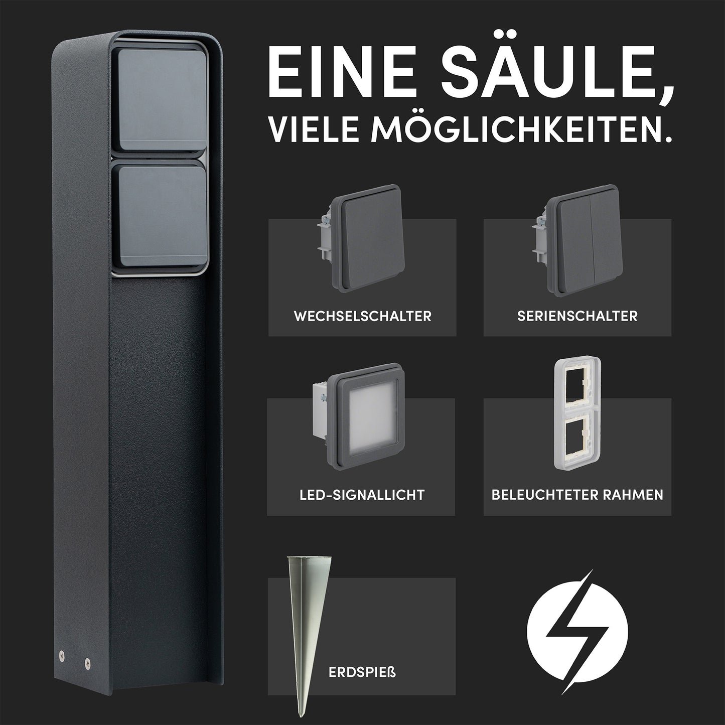 Steckdosensäule mit Erdspieß Bundle (Anthrazit)