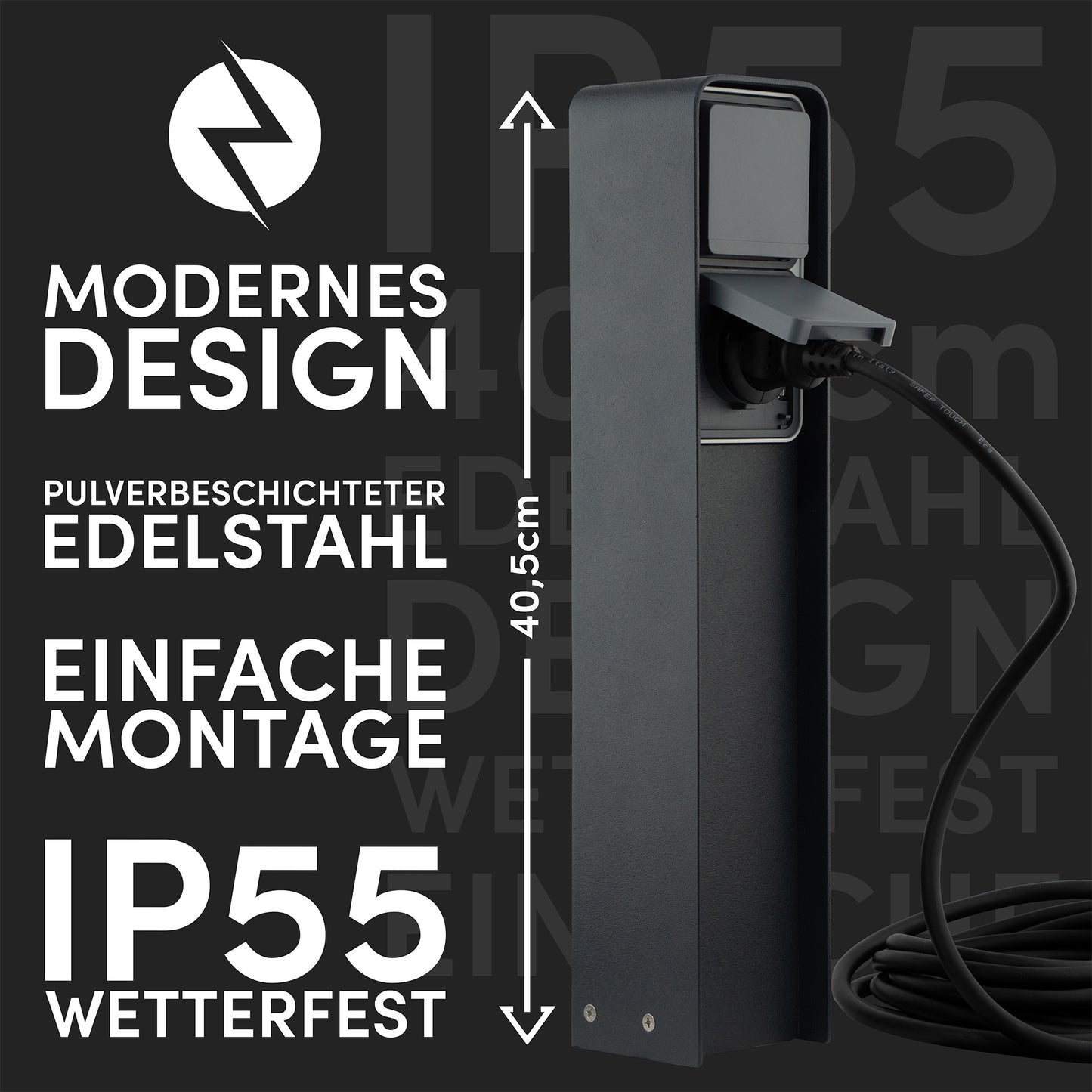 Steckdosensäule mit Erdspieß Bundle (Anthrazit)